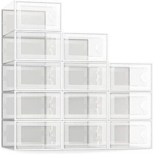 Large 12 Pack Shoe Storage Box,Clear Plastic Stackable Shoe Organizer for Closet